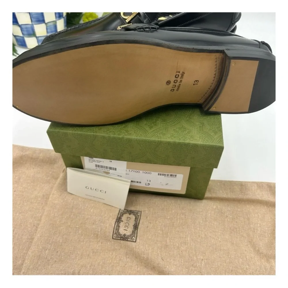 Gucci, gold logo, embellished, leather loafers size 13 made in Italy - Picture 5 of 7